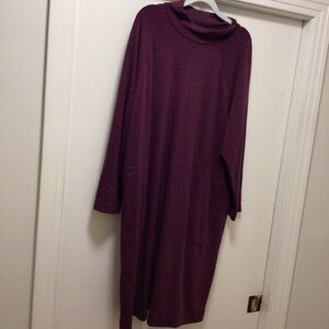 Womens purejill Cotton Blend Stretchy Fleece Tranquility Mock Neck Dress